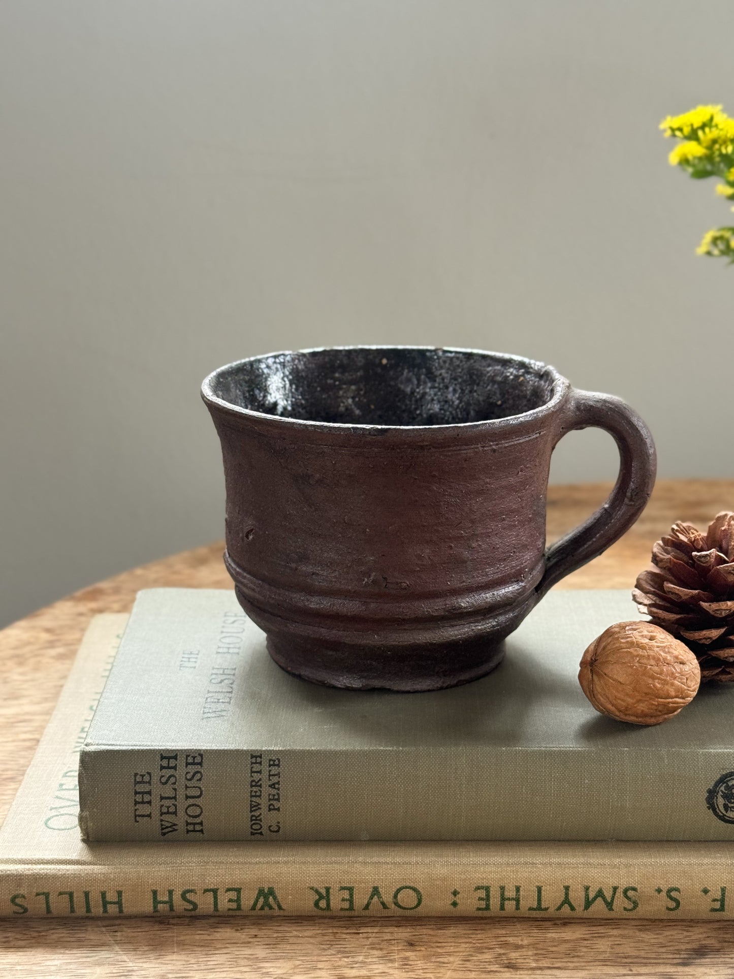 Antique French Brown Textured Banded Stoneware Confit Pot