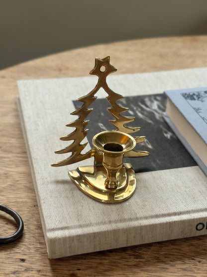 Vintage Solid Brass Christmas Tree Candle Holder (Freestanding or Wall-Mounted)