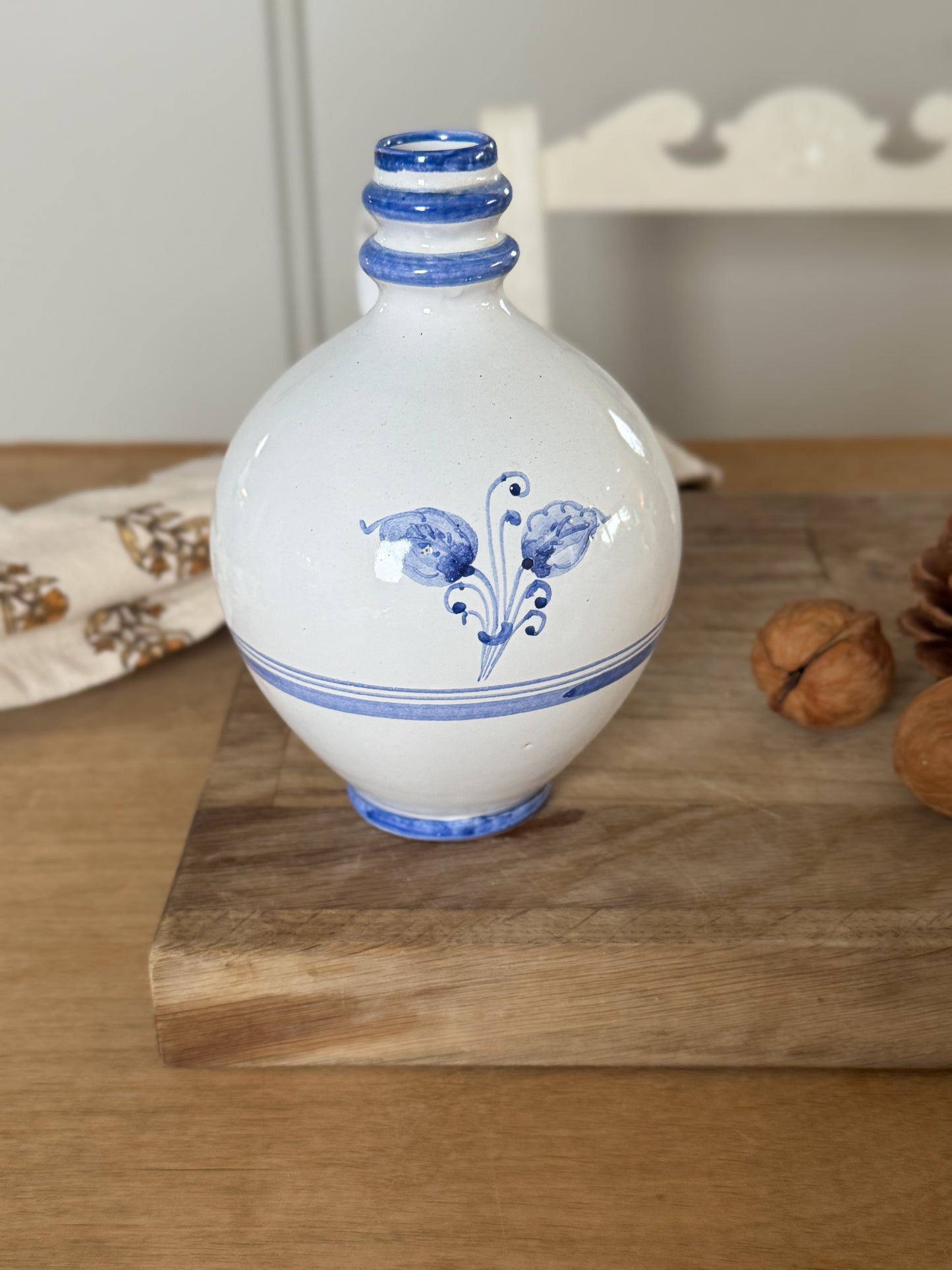 Vintage Mediterranean Blue & White Studio Pottery Vessel