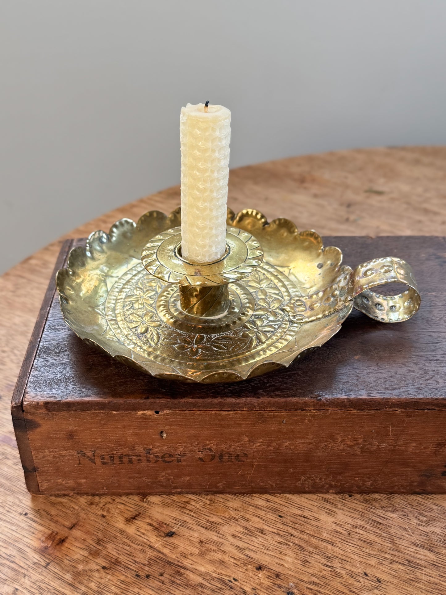 Antique Art Nouveau Scalloped Brass Chamberstick