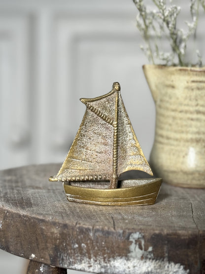 Vintage Solid Brass Sailing Boat