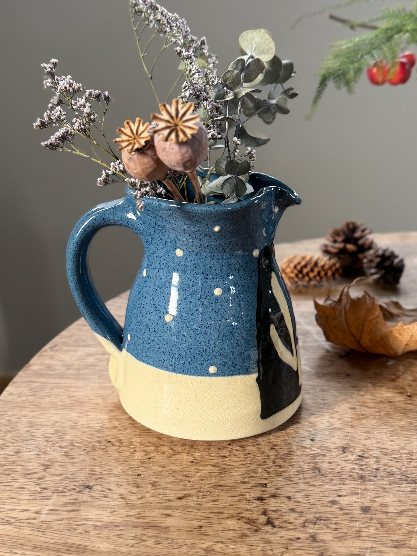 Vintage Handmade Studio Pottery ‘Penguins in the Snow’ Slipware Jug