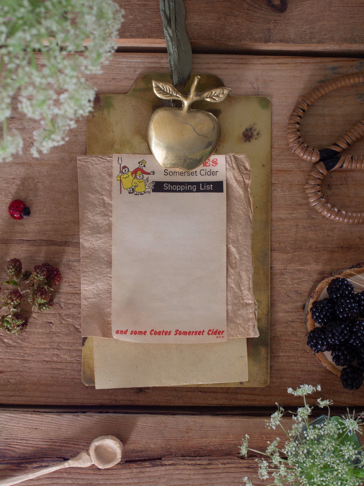 Vintage Handmade Solid Brass Apple Clipboard