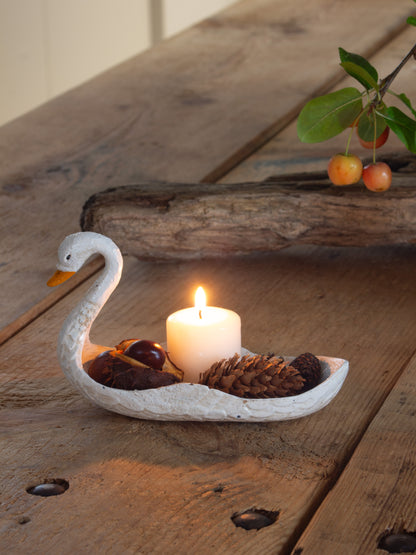 Vintage Hand-Painted Cast Iron Swan Dish