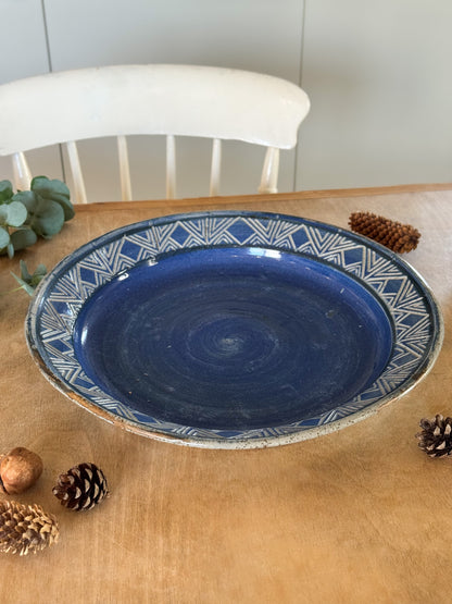 Vintage Large Blue Glaze One-of-a-Kind Studio Pottery Bowl - Signed Jane (1985)