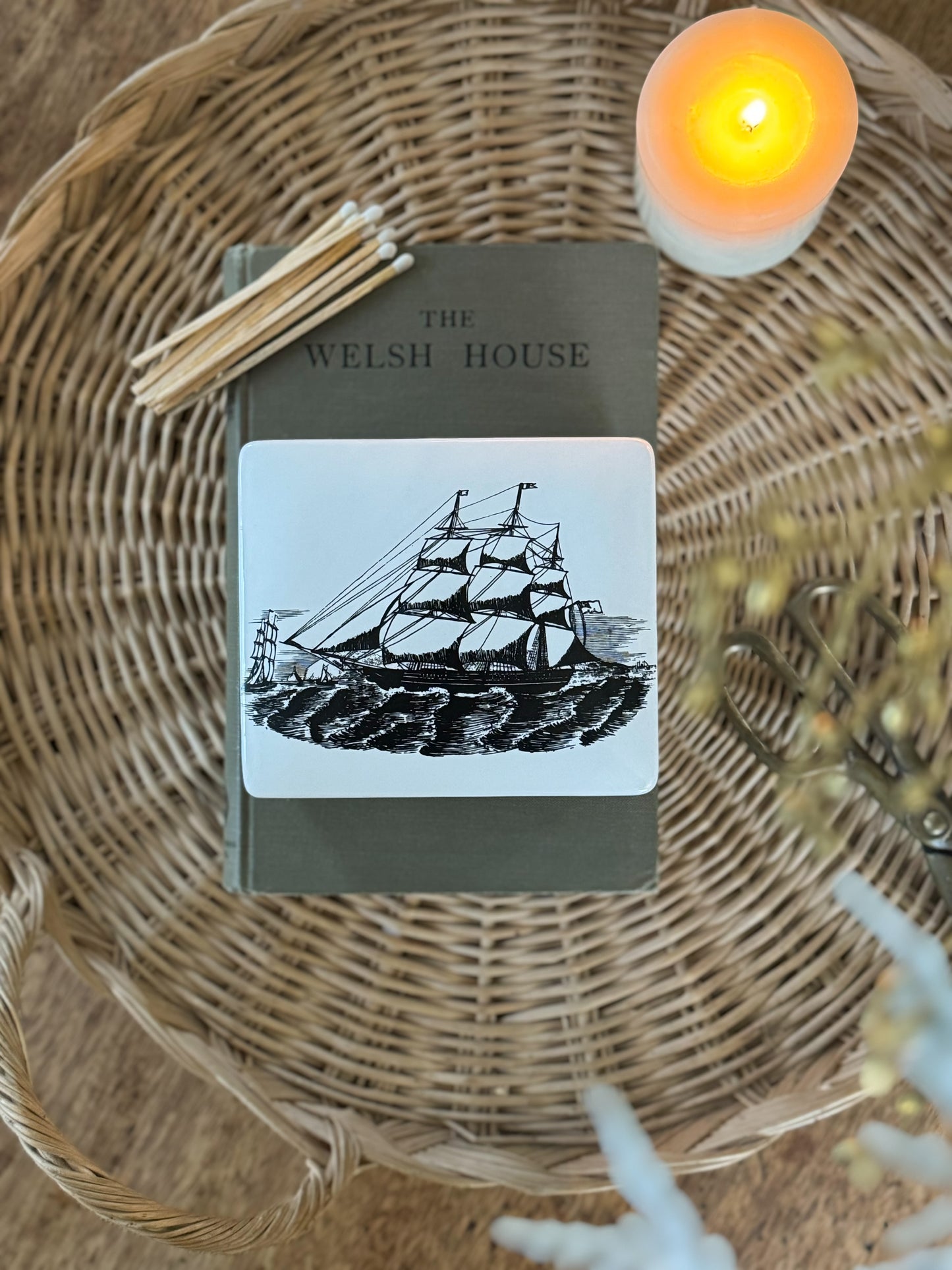 Vintage Midcentury Portmeirion Sailing Ships Ceramic Trinket Box