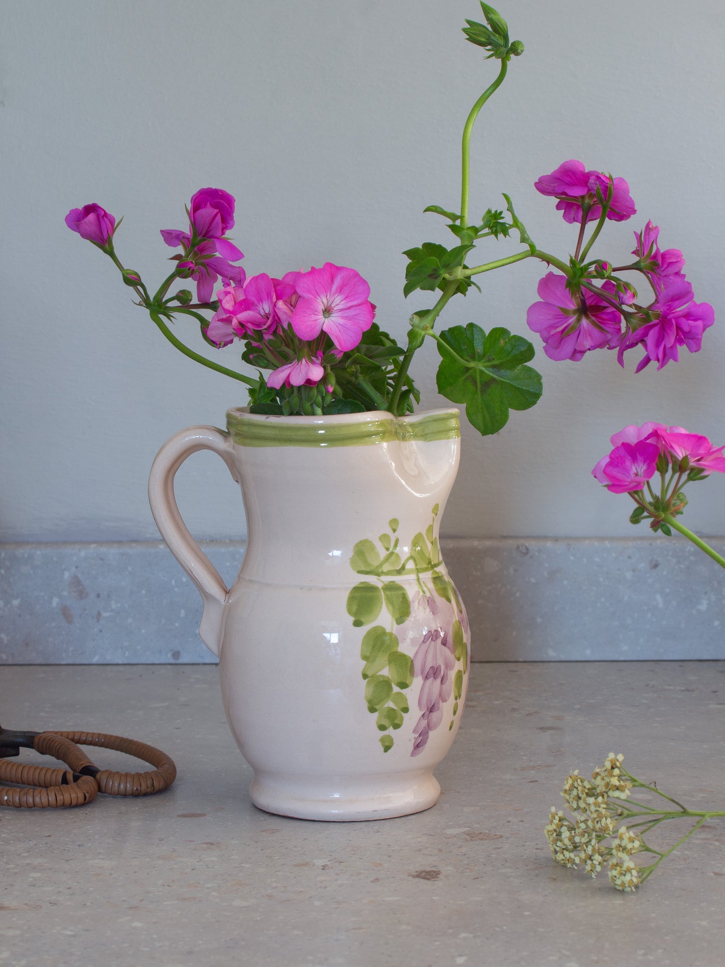 Vintage Mediterranean Studio Pottery Hand-Painted Floral Jug