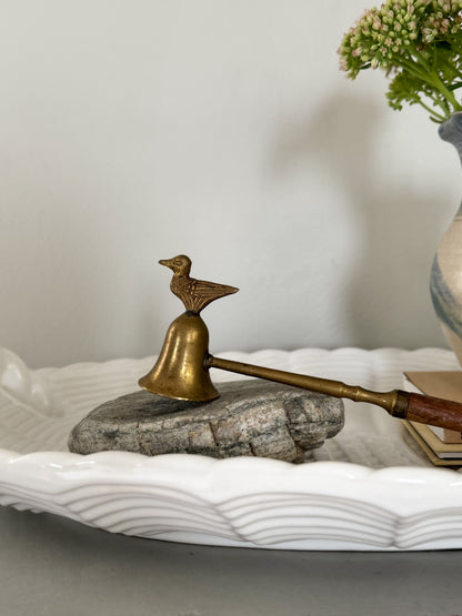 Vintage Brass Bird Candle Snuffer with Wooden Handle