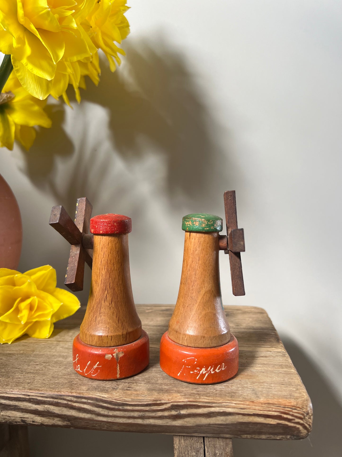 Vintage Wooden Windmill Salt & Pepper Shakers