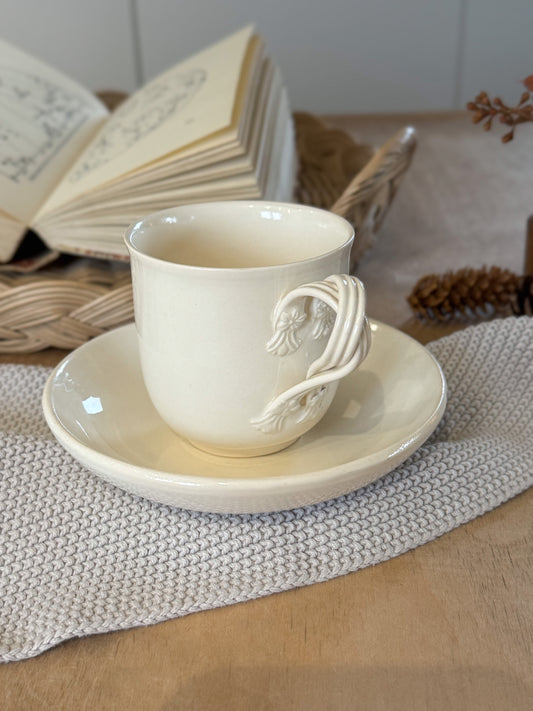 Vintage Leeds Creamware Cup & Saucer with Floral Detailing, Made in England