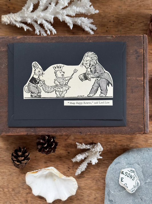 Handmade Hiraeth Vintage Illustration Greeting Card ‘Many Happy Returns - Lord Lion’ • A6