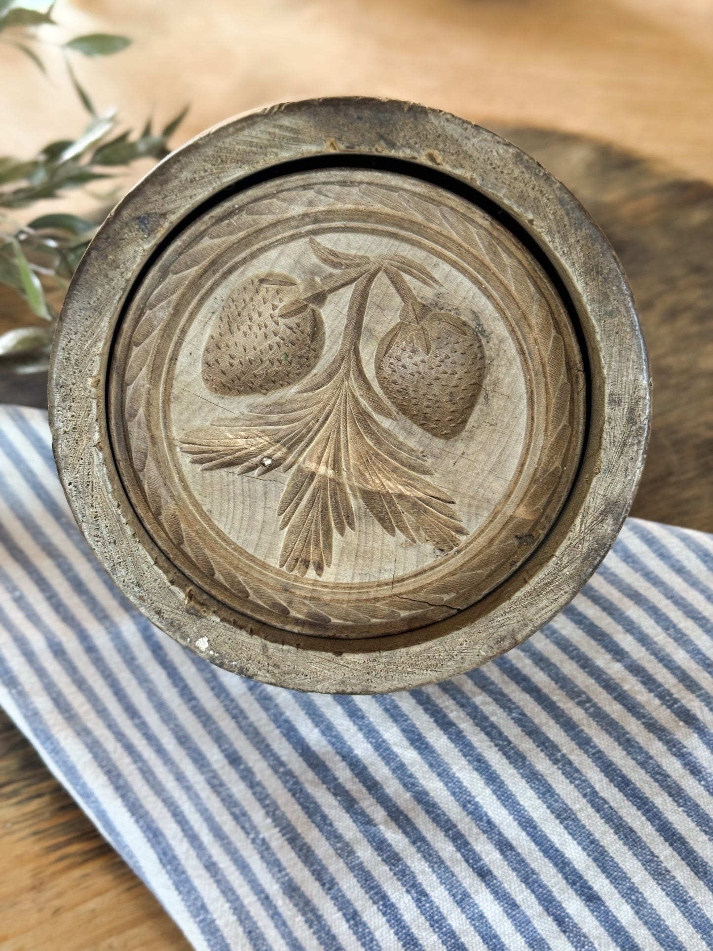 Large Antique Victorian Hand-Carved Strawberry Butter Stamp