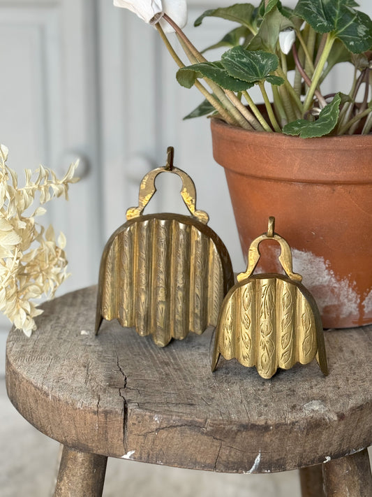 Pair of Vintage Scalloped Brass Etched Bells