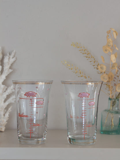 Vintage Midcentury Novelty Pig ‘Ladies & Gentleman’ Drinking Glasses - Set of 4
