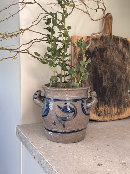 Antique Late 19th Century French Confit Pot by A. Nully, Cobalt Blue Stoneware Vessel