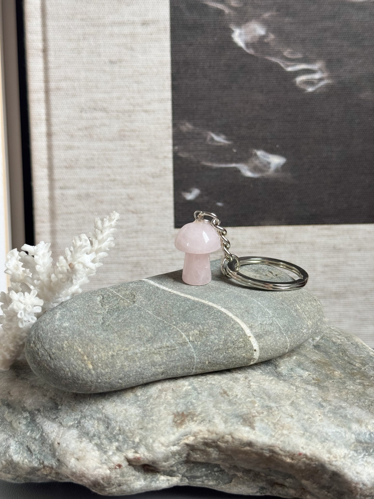Polished Crystal ‘Little Mushroom’ Keyring (Multiple Options)