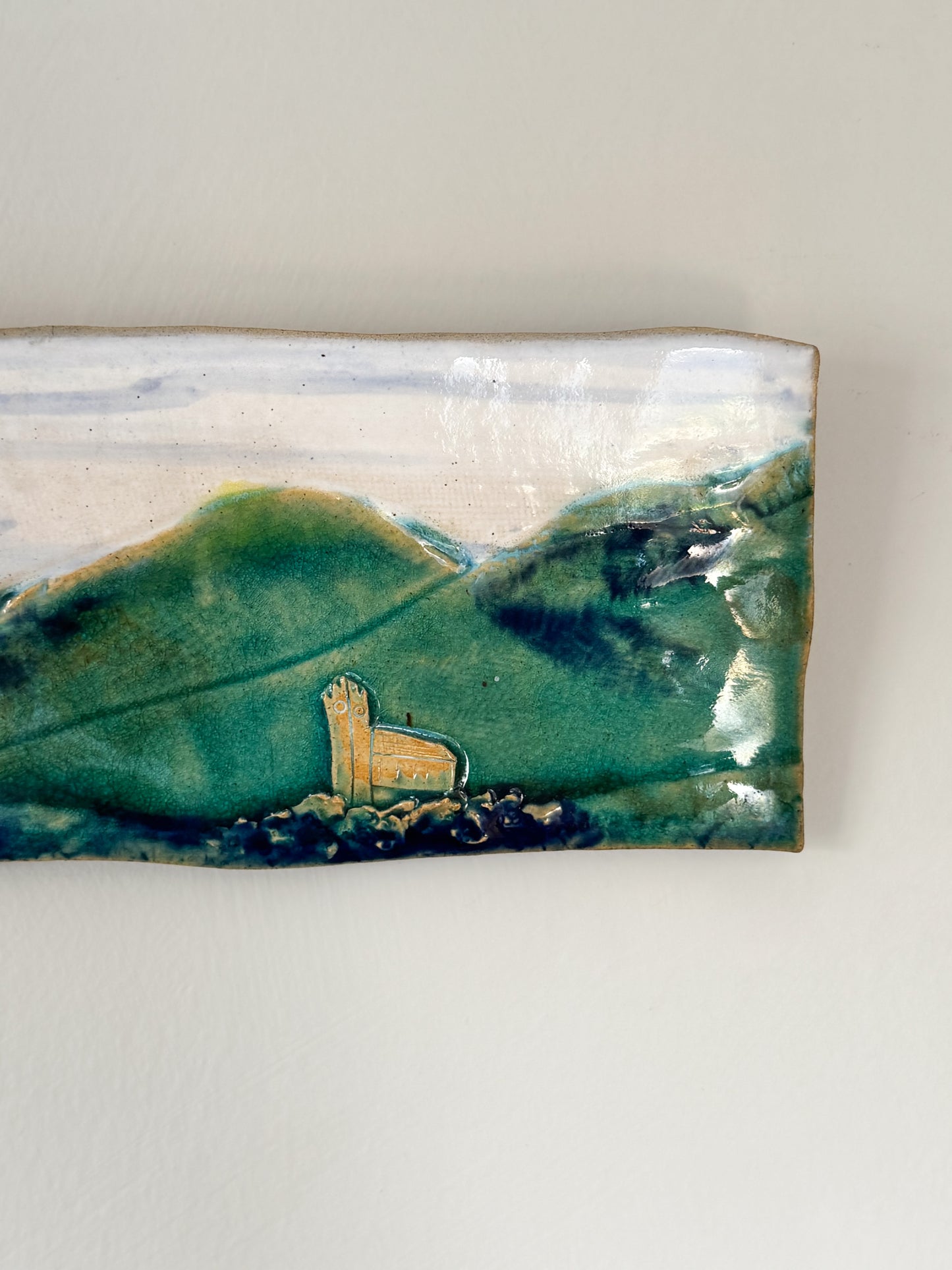 Rare Studio Pottery Landscape Tile / Wall Plaque by Kelbrook Pottery