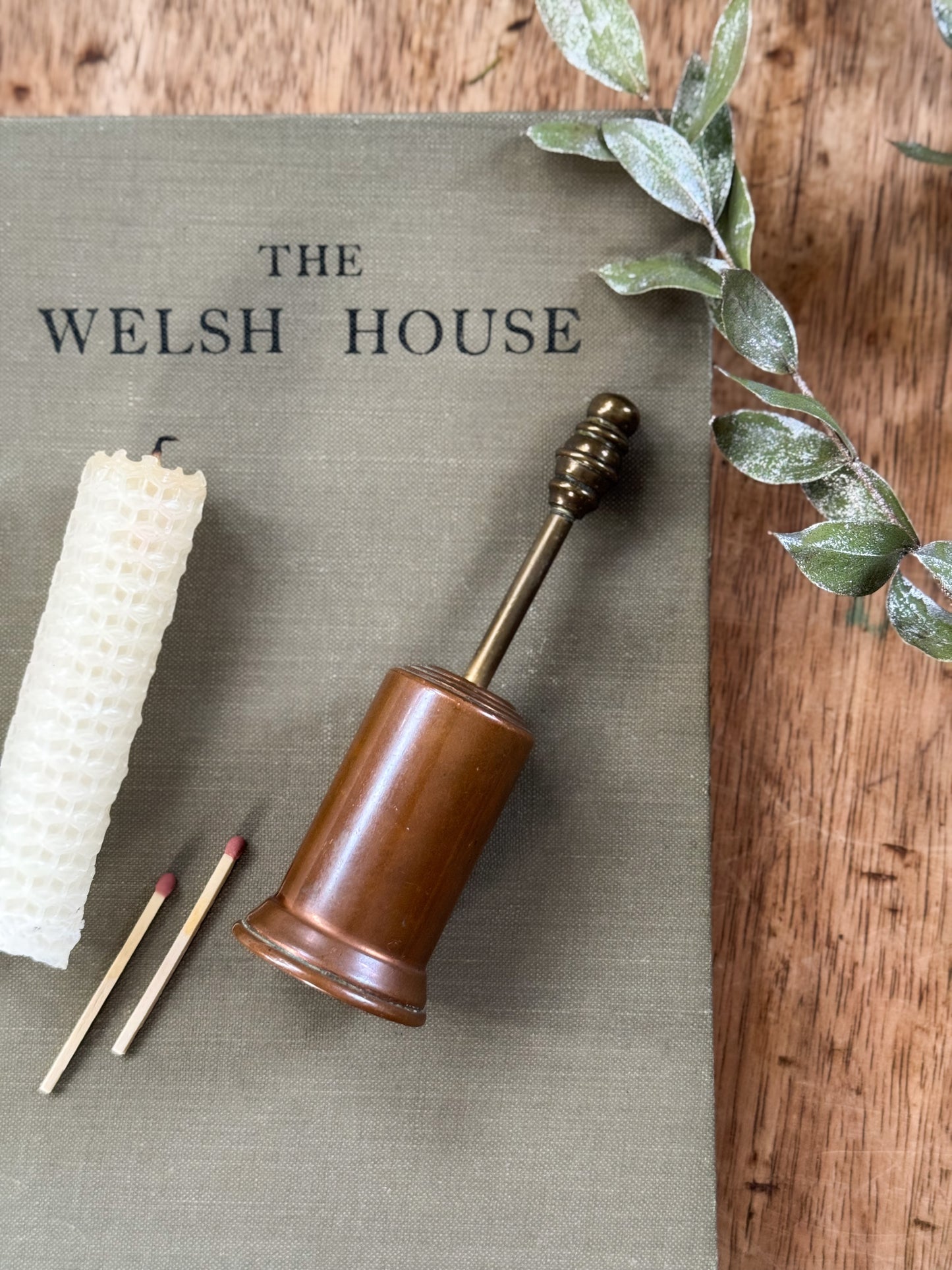 Antique Candle & Hearth Brush, Copper, brass & natural bristles
c. late 19th - early 20th century