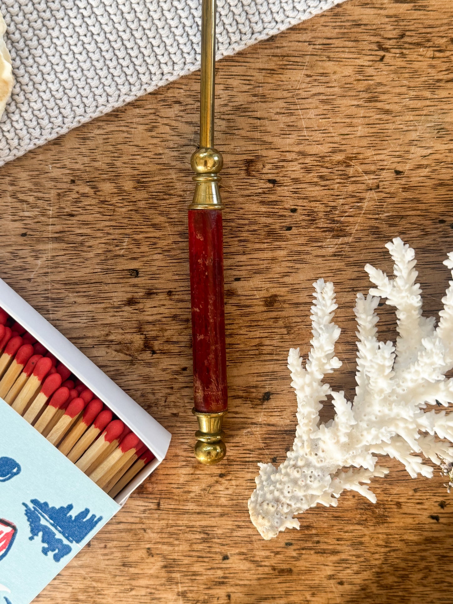 Vintage Brass Candle Snuffer with Varnished Wood Handle