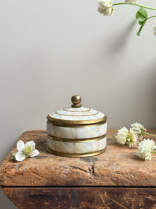 Vintage Brass & Mother of Pearl Trinket Box • Jewellery Box