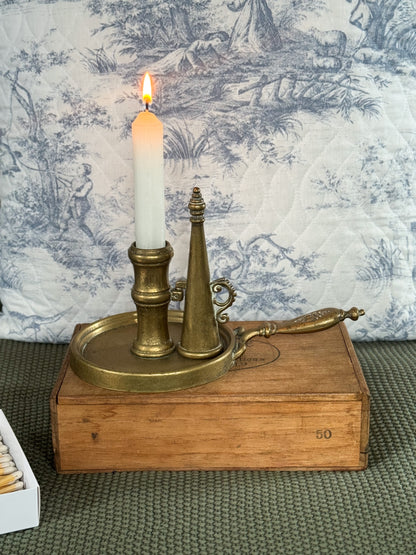 Antique Solid Brass Chamberstick with Matching Snuffer
