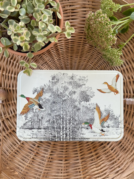 Vintage French Enamel Tin - Mallard Ducks Scene (Massilly, France)