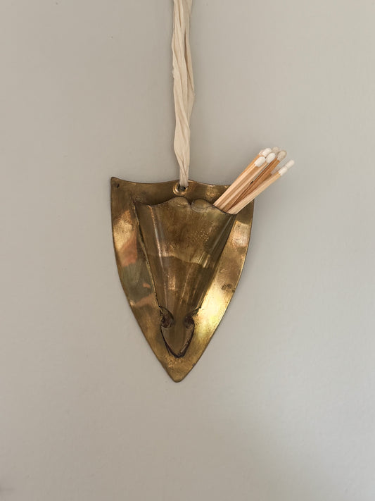 Antique 19th Century Handmade Brass Spill Holder Wall Pocket