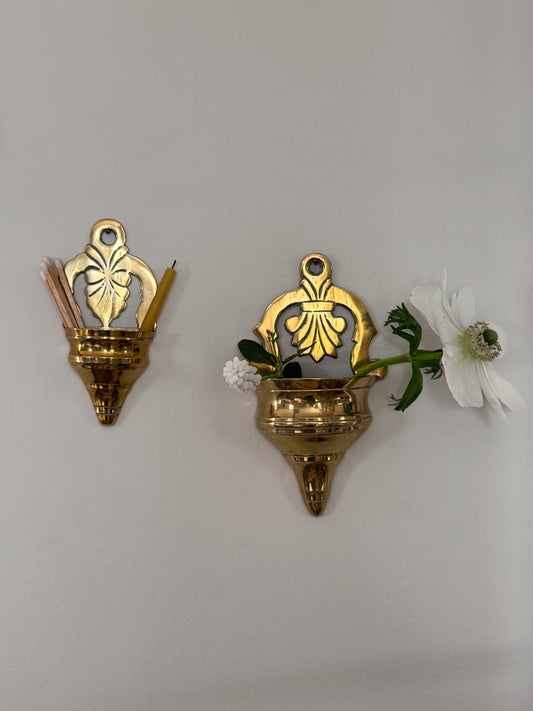 Pair of Antique Solid Brass Wall Pockets