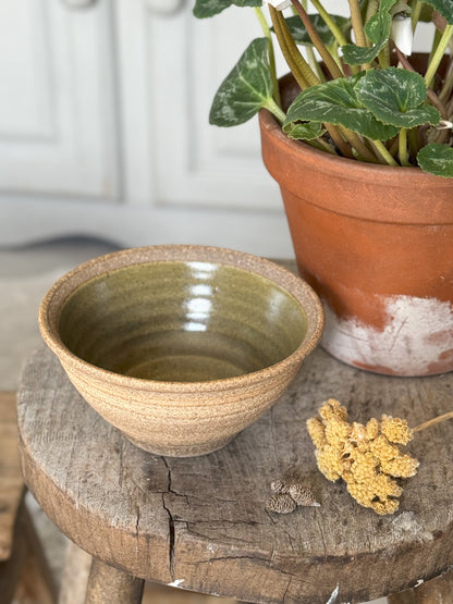 Olive Green Textured Studio Pottery Bowl, Michael Gaitskell Wootton Courtenay Pottery, Somerset