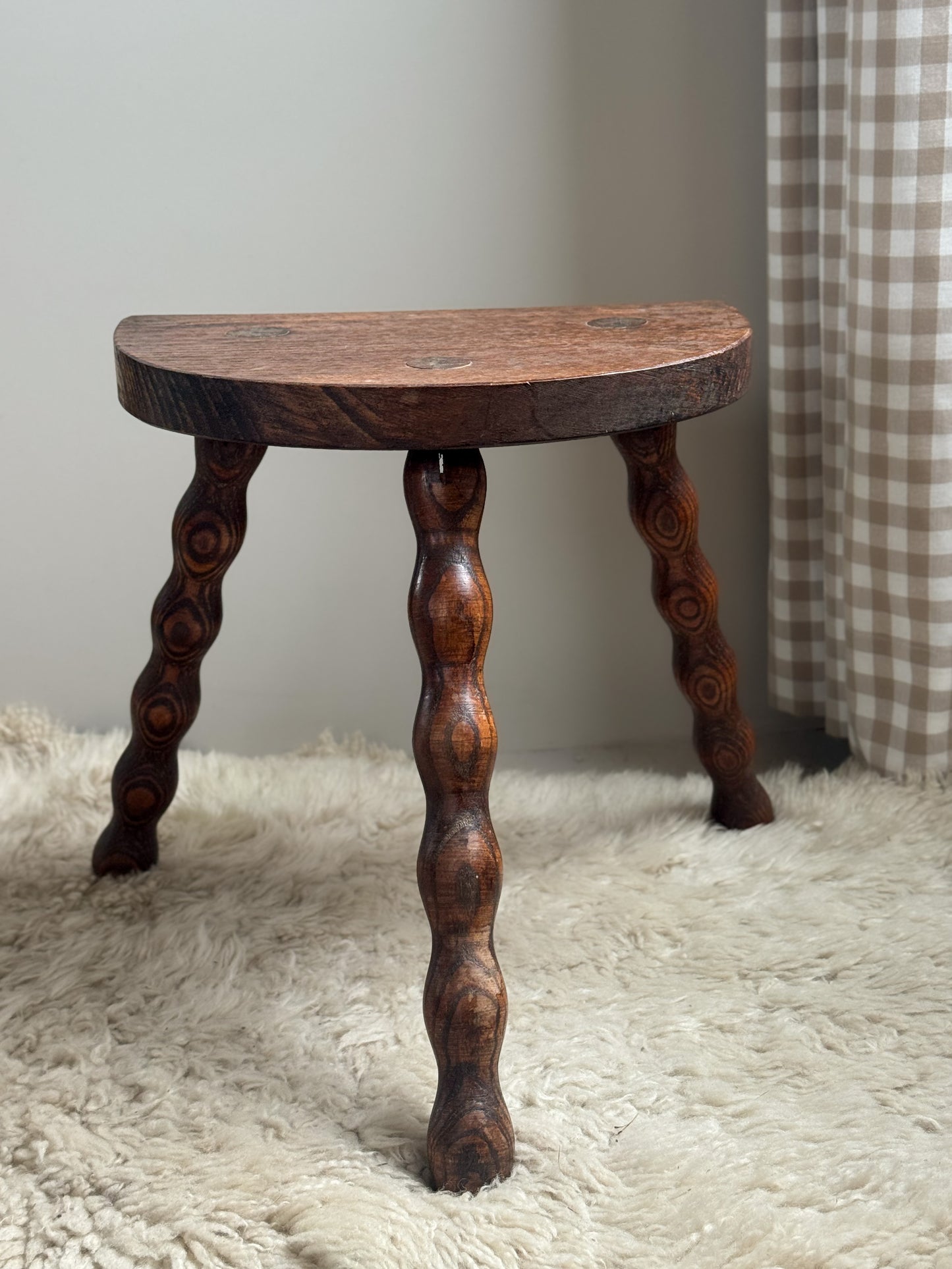 Vintage Handmade French Milking Stool with Bobbin Legs