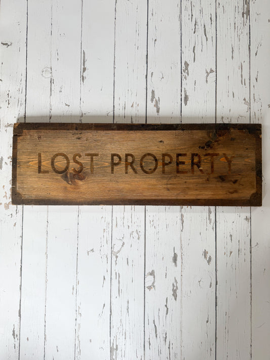 Vintage Large Handmade Wooden ‘Lost Property’ Sign from Railway Station or Public Building