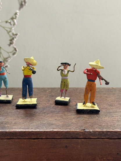 Vintage Handmade Mexican Folk Art Miniature Clay Figures - Set of 5