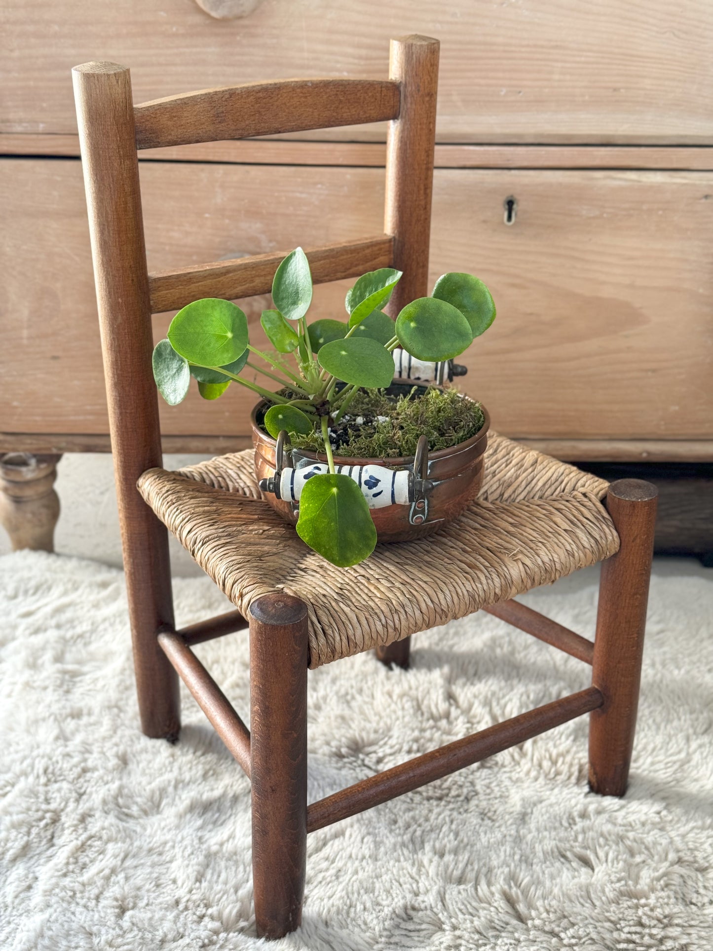 Vintage Wooden Child’s Chair with Rush Seat