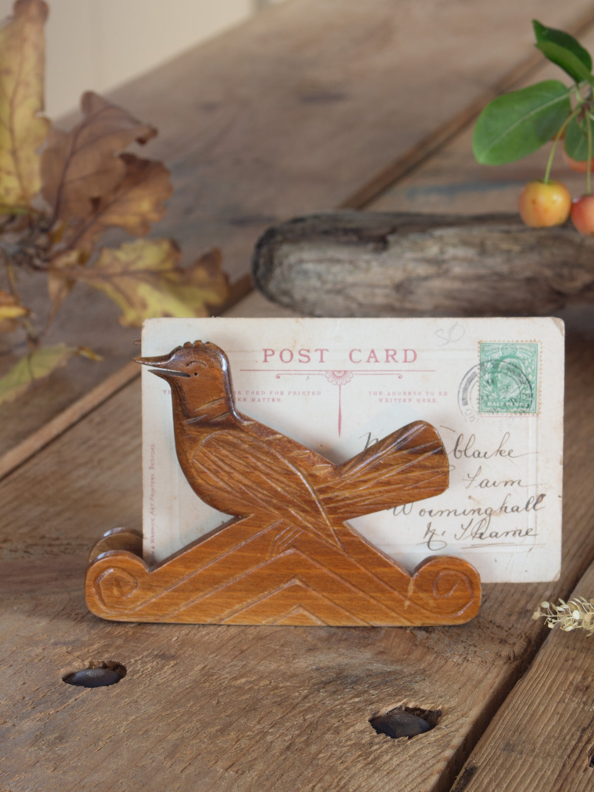 Vintage Hand-Carved Wooden Bird Letter Rack
