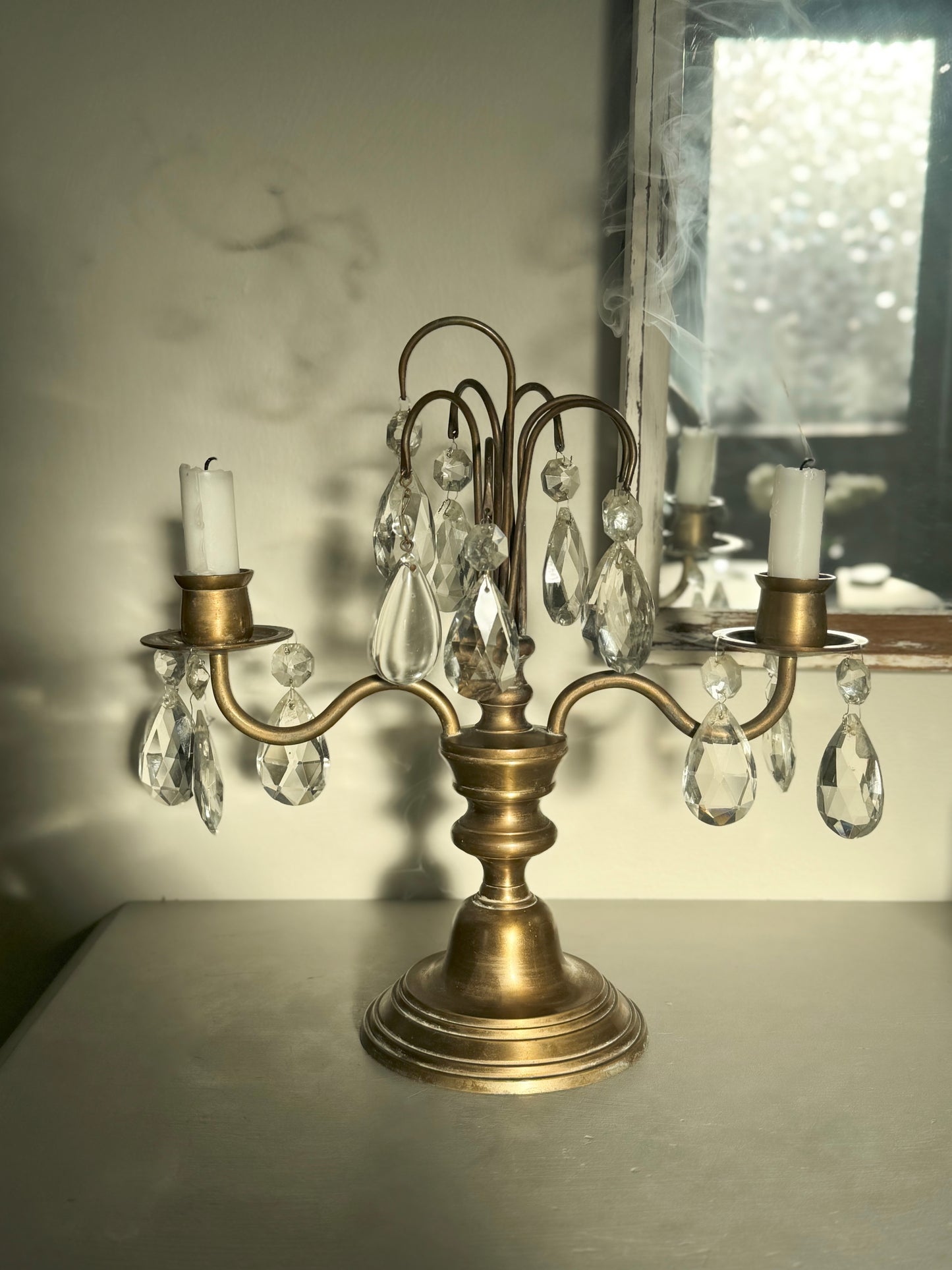 Vintage Laura Ashley Brushed Brass French Girandole Style Candelabra