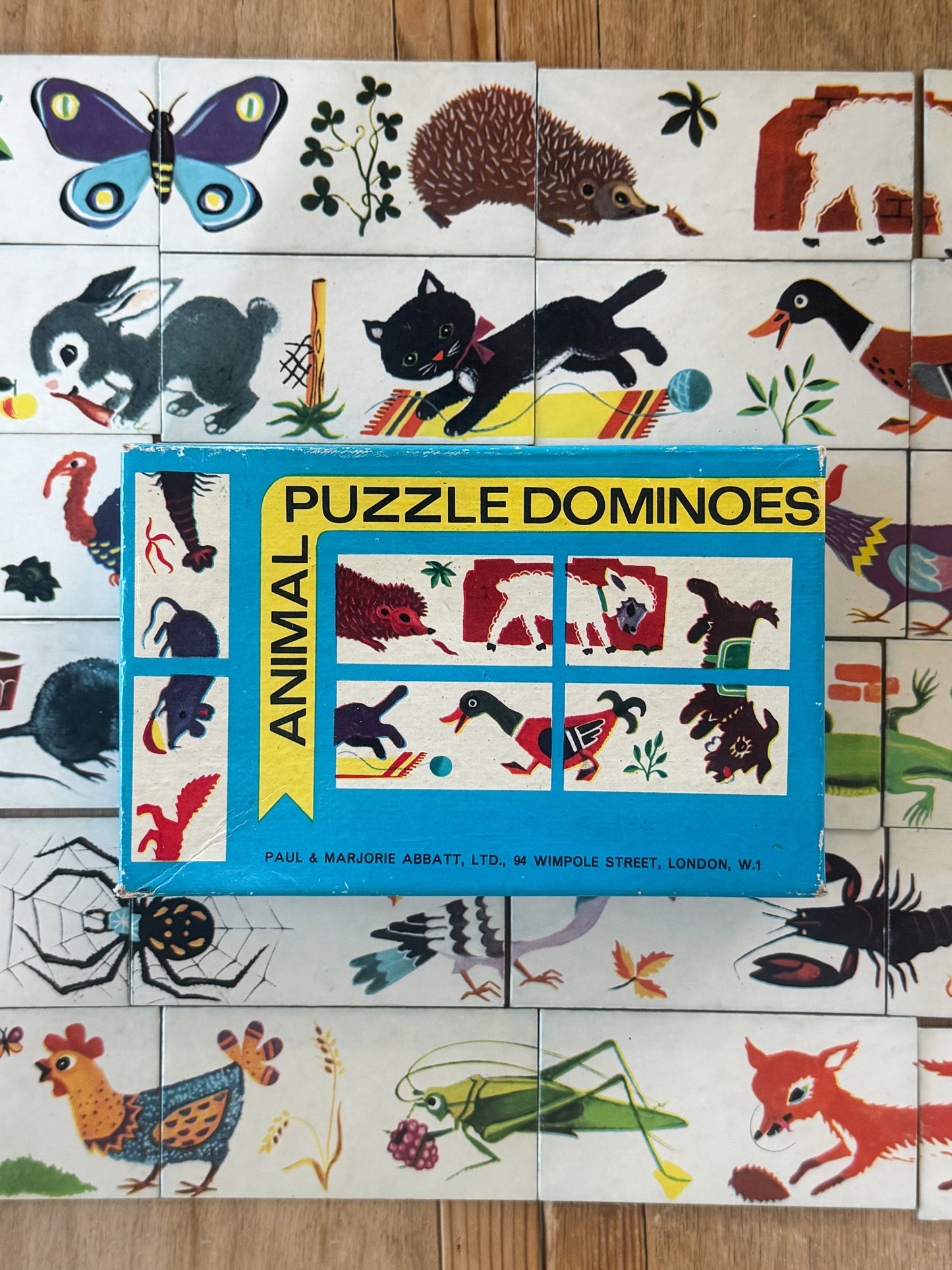 Vintage Animal Puzzle Dominoes, Paul & Marjorie Abbatt Ltd. London - Complete Set of 28