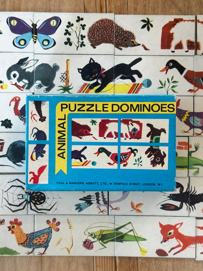Vintage Animal Puzzle Dominoes, Paul & Marjorie Abbatt Ltd. London - Complete Set of 28