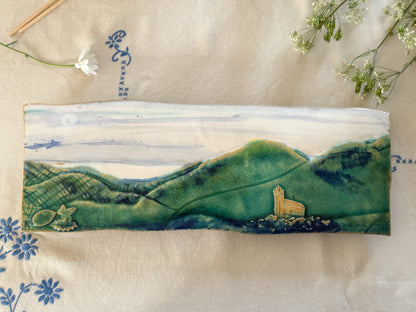 Rare Studio Pottery Landscape Tile / Wall Plaque by Kelbrook Pottery