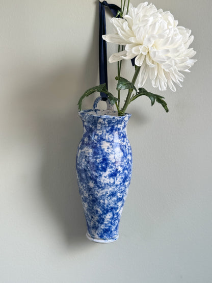 Studio Pottery Blue Abstract Hanging Vase