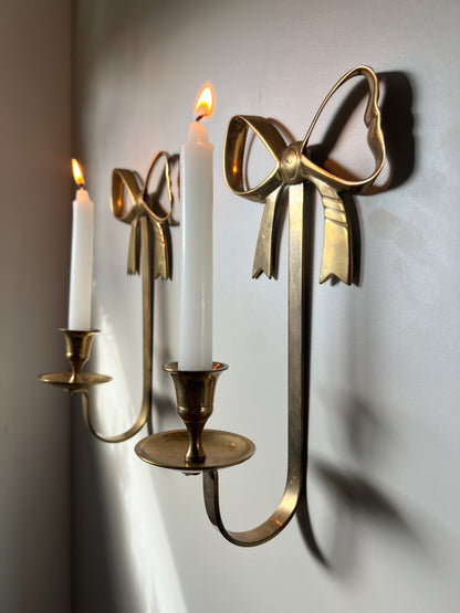 Pair of Vintage Indian Brass Bow Sconces