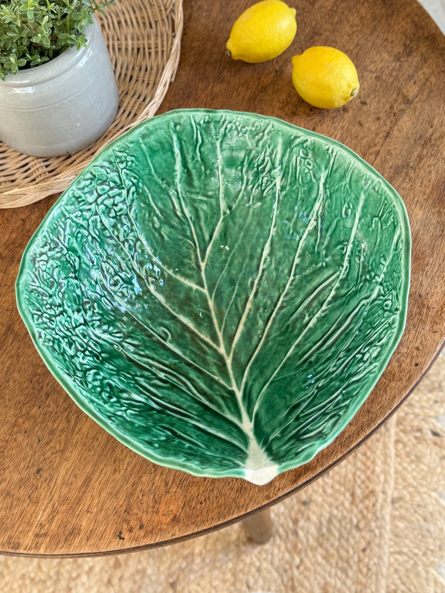 Rare Vintage Large Portuguese Cabbage Leaf Bowl by Secla