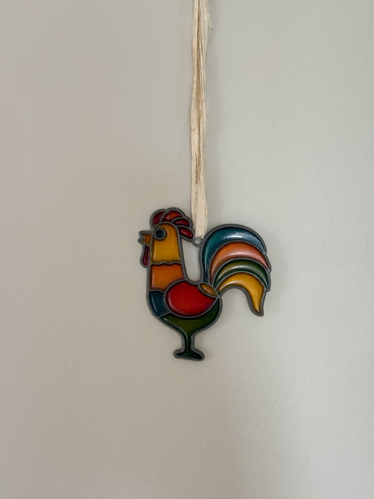 Vintage 1960s/70s Handmade Stained Glass Cockerel Decoration