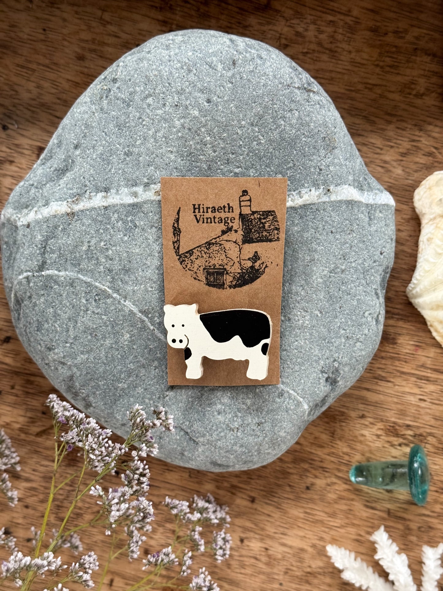 Vintage Handmade Wooden ‘Little Cow’ Pin Badge