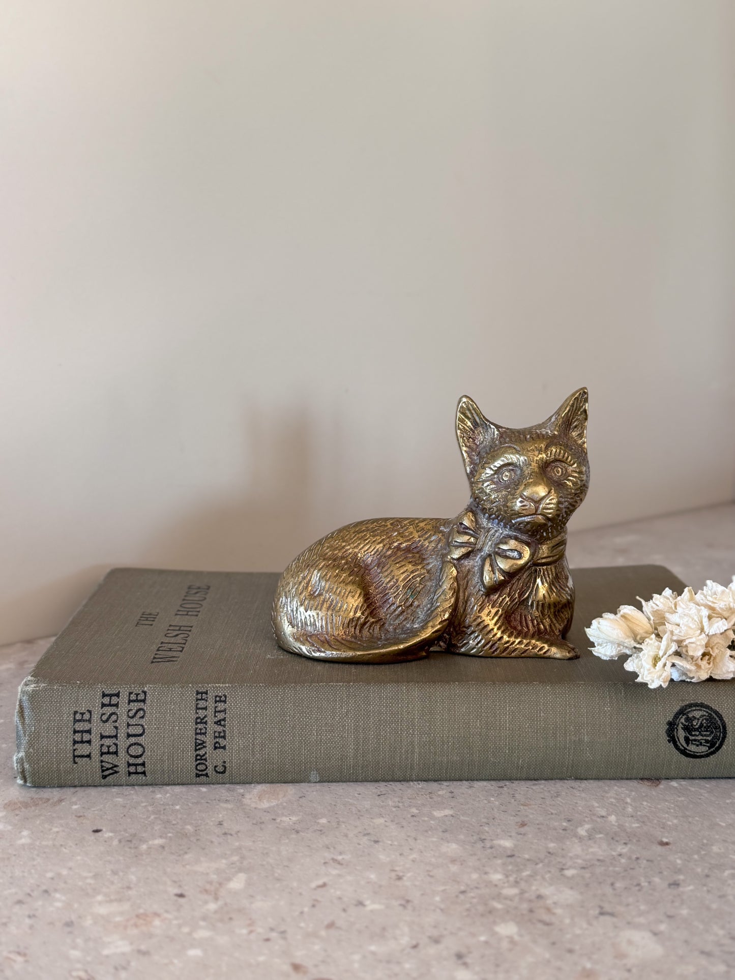 Vintage Solid Brass Cat with Bow Tie