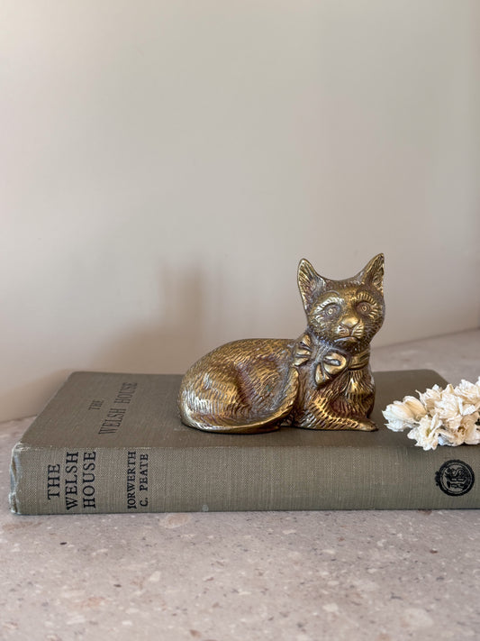 Vintage Solid Brass Cat with Bow Tie