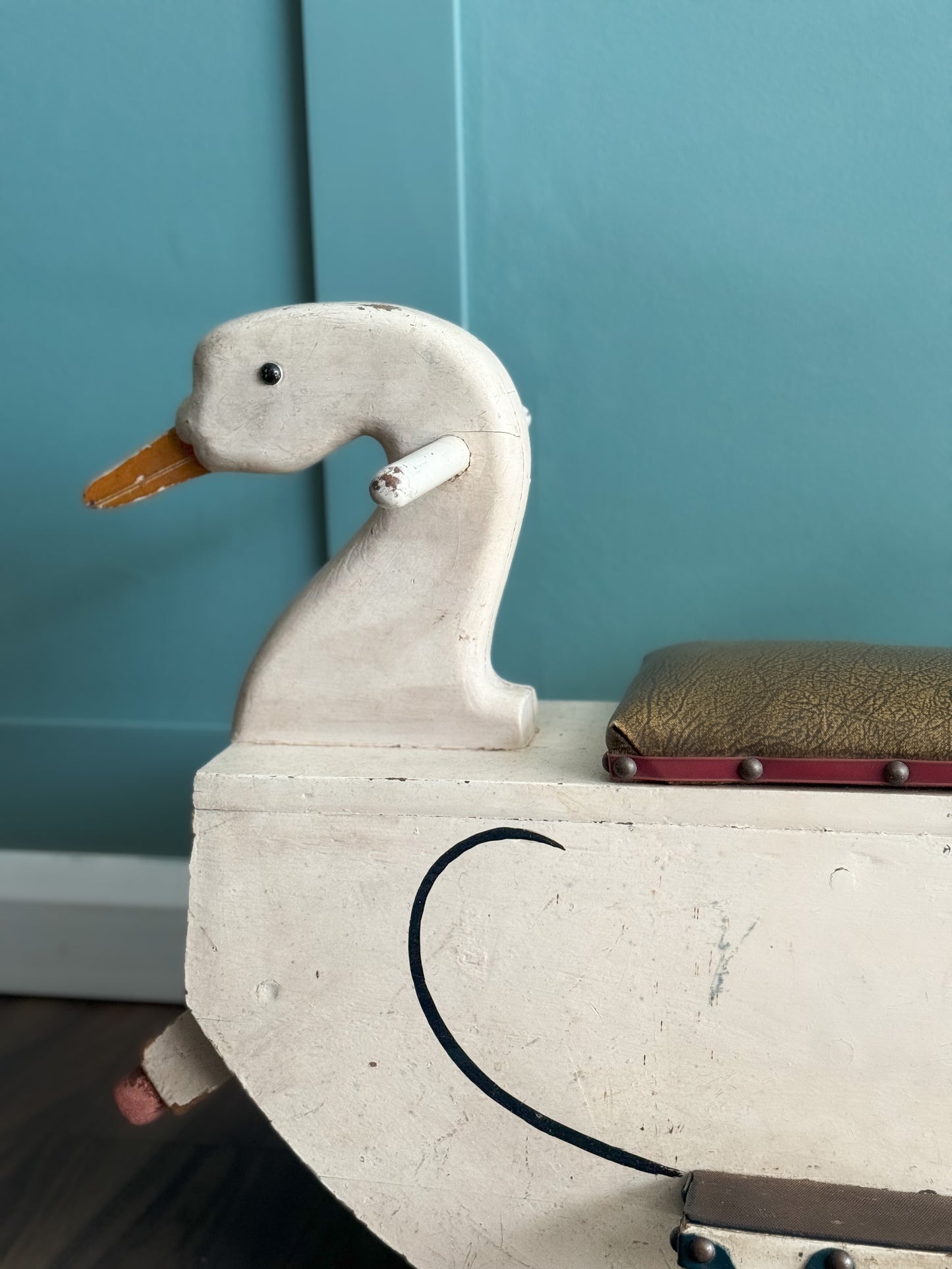 Vintage 1950s Handmade Folk Art Ride On Swan