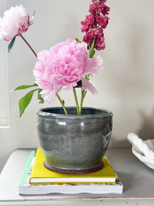 Vintage Studio Pottery Planter • Sea-Toned Glaze