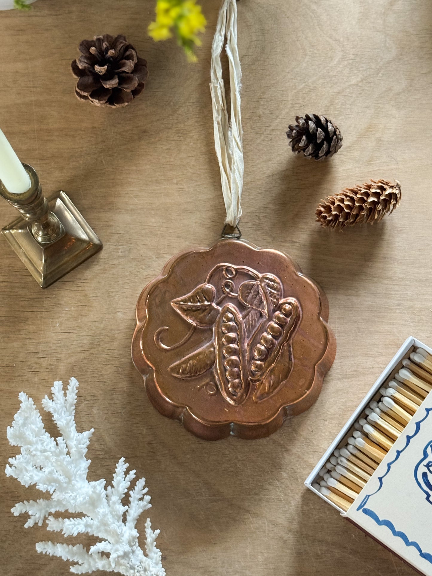 Vintage Midcentury Copper Jelly Mould - Pea Pod Design