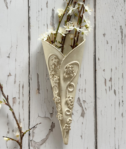 Vintage Handmade Studio Pottery Floral Wall Pocket Vase