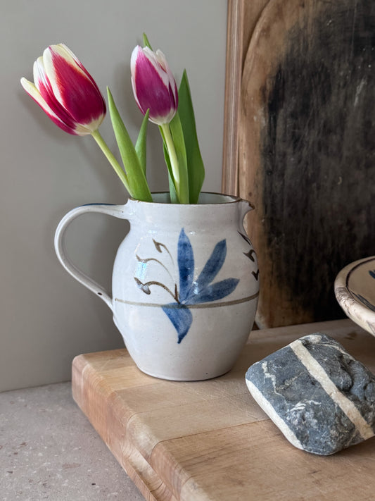 Vintage Abstract Blue Floral Studio Pottery Jug